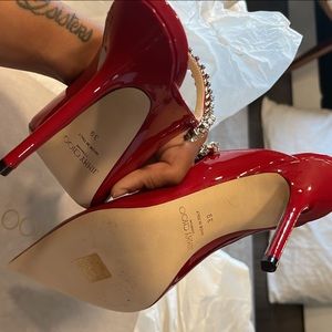 Bing 100
Red Patent Leather Mules with Crystal Strap